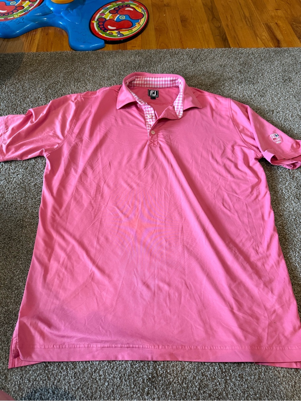 FootJoy Men's Pink Polo with Gingham Trim